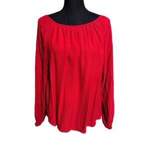 H&M Red Peasant Style Career Top Blouse Women's M Medium